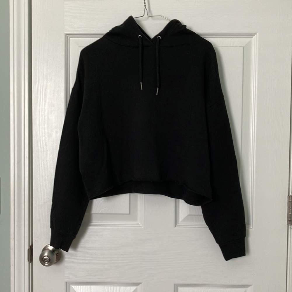 Asos Cropped Black Hoodie Raw Hem
